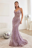 Sequins Lace Embroidery Fishtail Spaghetti Strap Mermaid Prom Dresses