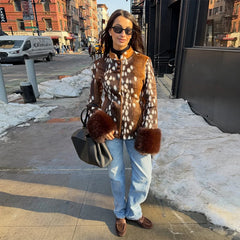 Faux Fur Spotted Print Jacket