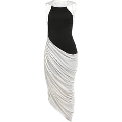 Halter Color Block Draped Midi Dress