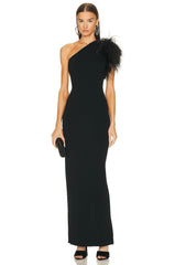 One Shoulder Feather Sleeveless Maxi Dress