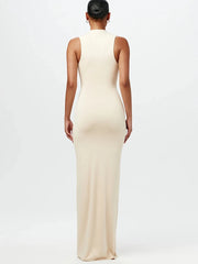 Mock Neck Knotted Waist Maxi Dress