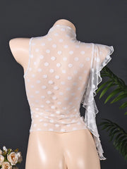 Polka Dot Mesh Ruffle Crop Top