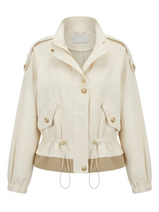 Cropped Drawstring Contrast Hem Jacket