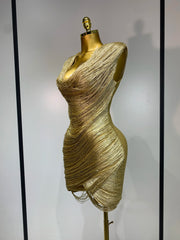 Draped metallic mini dress side view