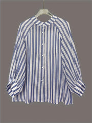 Striped balloon sleeve shirt on hanger