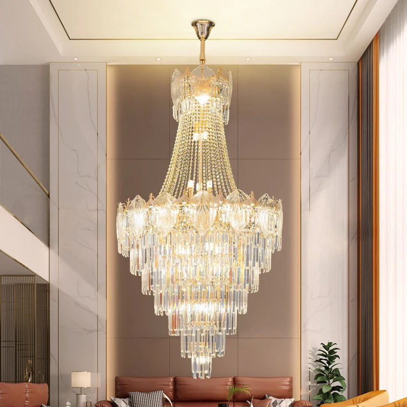 Duplex Chandelier Livingroom Hotel Villa Crystal Chandelier Simple Building In The Middle Floor Hollow Staircase Long Chandelier Golden Atelier 1