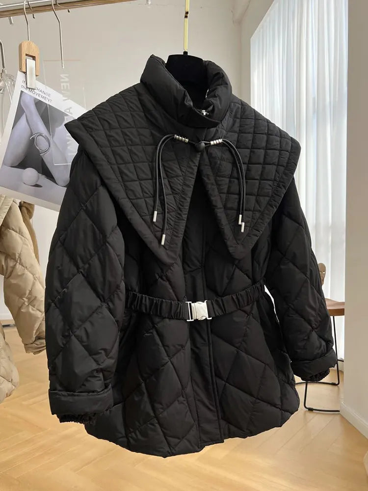 Parka Oversized Cotton Padded Windproof Belted Jacket