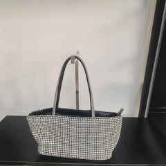 Crystal-Embellished Tote Bag with Chain Straps