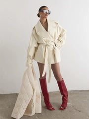 Lapel Double Breasted Belted Jacket