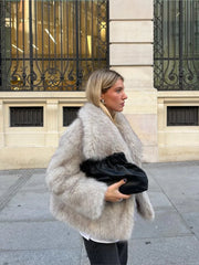 Fur Turndown Collar Long Sleeve Short Coat Female Outwear