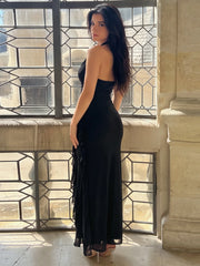 Halter Neck Deep Neck Slit Maxi Dress