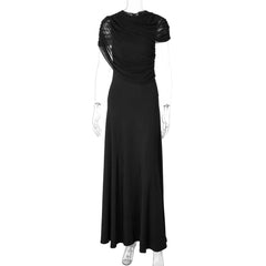 Draped Mock Neck Draped Maxi Dress