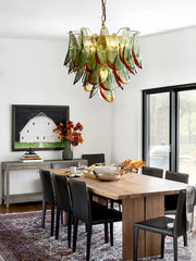 Glass Petal Hanging Lamp with Green and Red Design for Ceiling