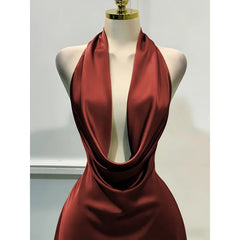 Satin Halter Neck Cowl Neck Mini Dress