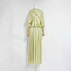 Chiffon Maxi Dress with Cape Sleeves and Jewel Buckle