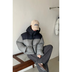 Short Hooded Parkas Patchwork Cotton Padded Thick Puffer Jacket