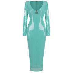 Sequin V-neck Long Sleeve Maxi Dress