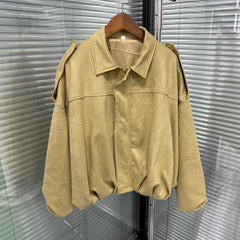 Lapel Suede Cropped Bomber Jacket