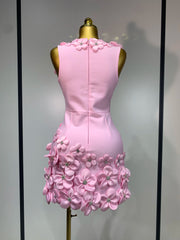 3d Flower Detail V-Neck Sleeveless Bandage Mini Gown