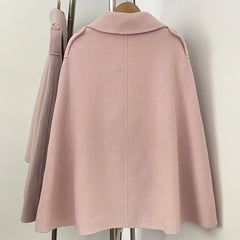 Bow Accent Cape Coat with Fur Pockets