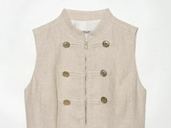 Stand Collar Vest and Pleated Shorts Set