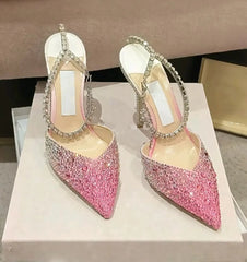 Pink ombre rhinestone heels with stiletto heel and slingback strap