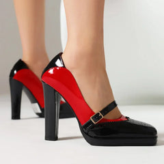 Square head Shallow mouth Thick heel Shoes