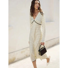 Satin Polka Dot Long Sleeve Midi Dress