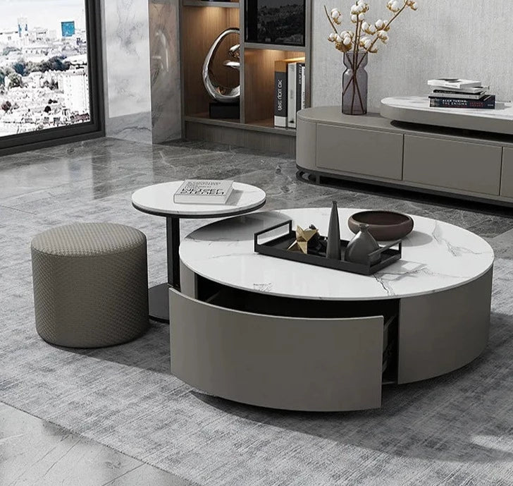 TV Cabinet Combination Round Stone Plate Coffee Tables