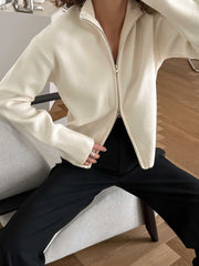 Zip Front Stand Collar Knit Jacket