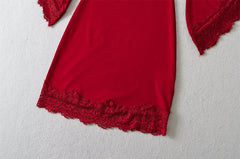Off-Shoulder Bell Sleeve Lace Trim Mini Dress