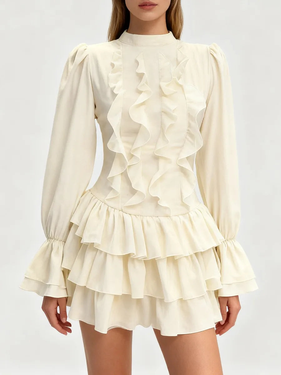 A line mini dress designed with layered ruffles
