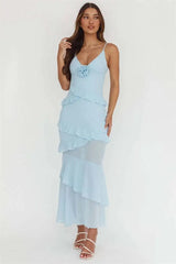 Rose Embellished Ruffle Maxi Dress
