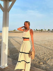 White Crop Top And Black Stripe Maxi Skirt Set Golden Atelier