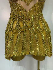 Strapless Sequined Diamond Embellished Mini Dress