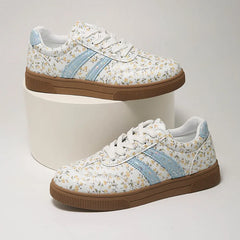 Floral Round Toe Lace Up Sneakers