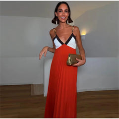 Colorblock Chain Strap Maxi Dress
