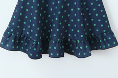 Blue V-Neck Puff Sleeve Ruffle Trim Mini Dress