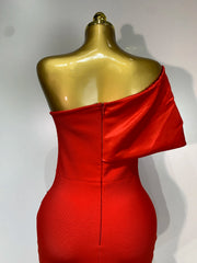 One Shoulder Diagonal Collar Beaded Long Dress
