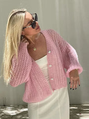 Pink Lantern Sleeves Single Breasted Sweater 