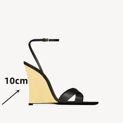 Wedge Gold Heel Ankle Strap Sandal