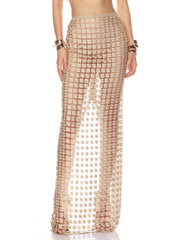 Gold Textured Hollow Out Design Cropped Top and Maxi Skirt Set