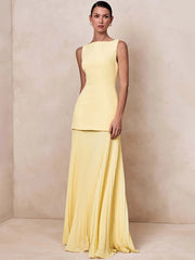Boat Neck Sleeveless Pleated Maxi Dress