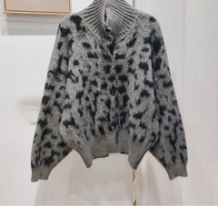 Leopard Print Turtleneck Coat