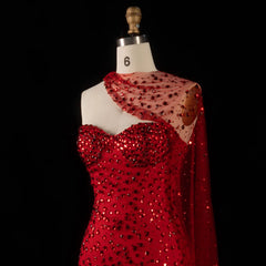 Red Crystal Beaded Sweetheart Neckline Gown