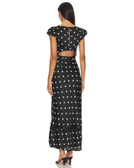 Satin Polka Dot Cap Sleeve Maxi Dress