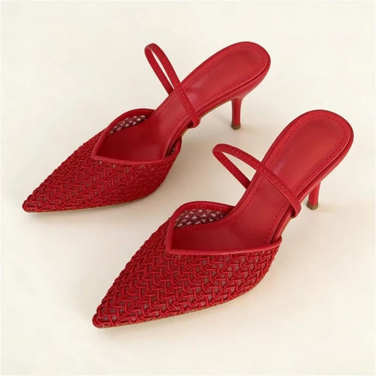 Red mesh slingback pointed toe stiletto heels