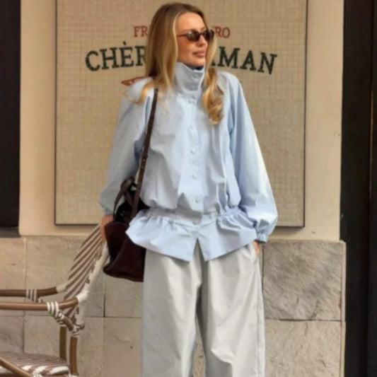 Stand Collar Ruffled Waist Jacket