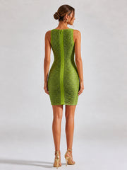 Ruched Metallic Thread Sleeveless Mini Dress