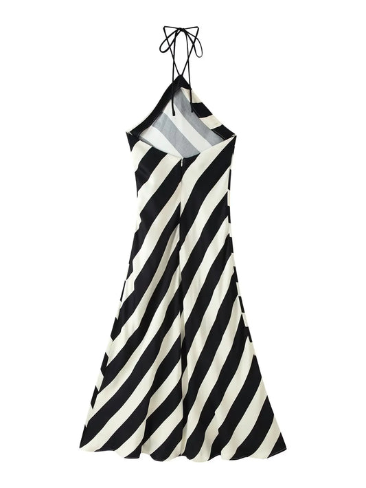 Striped halter midi dress back view